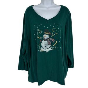 Catherines Womens Petite Long Sleeve V-Neck Snowman Holiday Top Size 2XWP